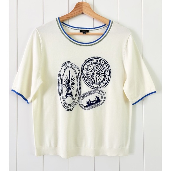 Talbots Tops - Talbots Stamp Whimsy Top France Great Britain Italy Size M Euro Summer Coastal